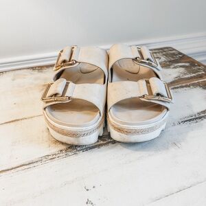 ShuShop Cream Sandals with Gold Buckles